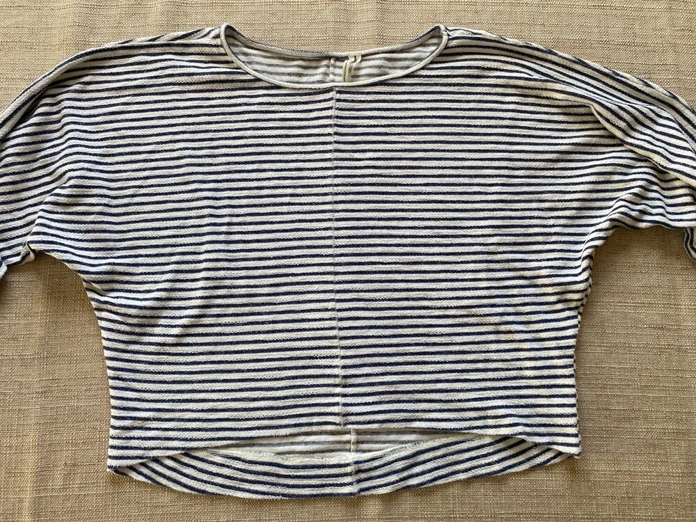 Anthropologie Striped Cropped Dolman Sleeve Top Navy White Size M